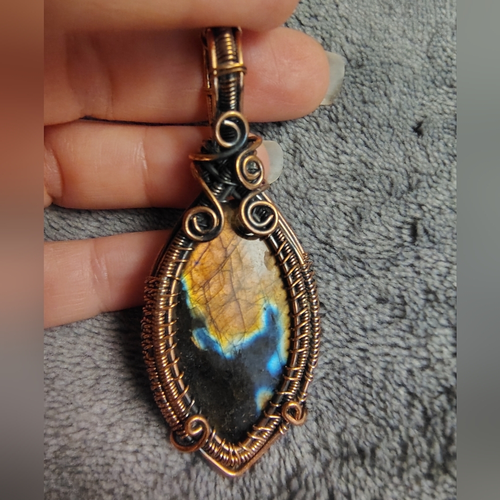 Golden Labradorite Wire Wrapped Pendant